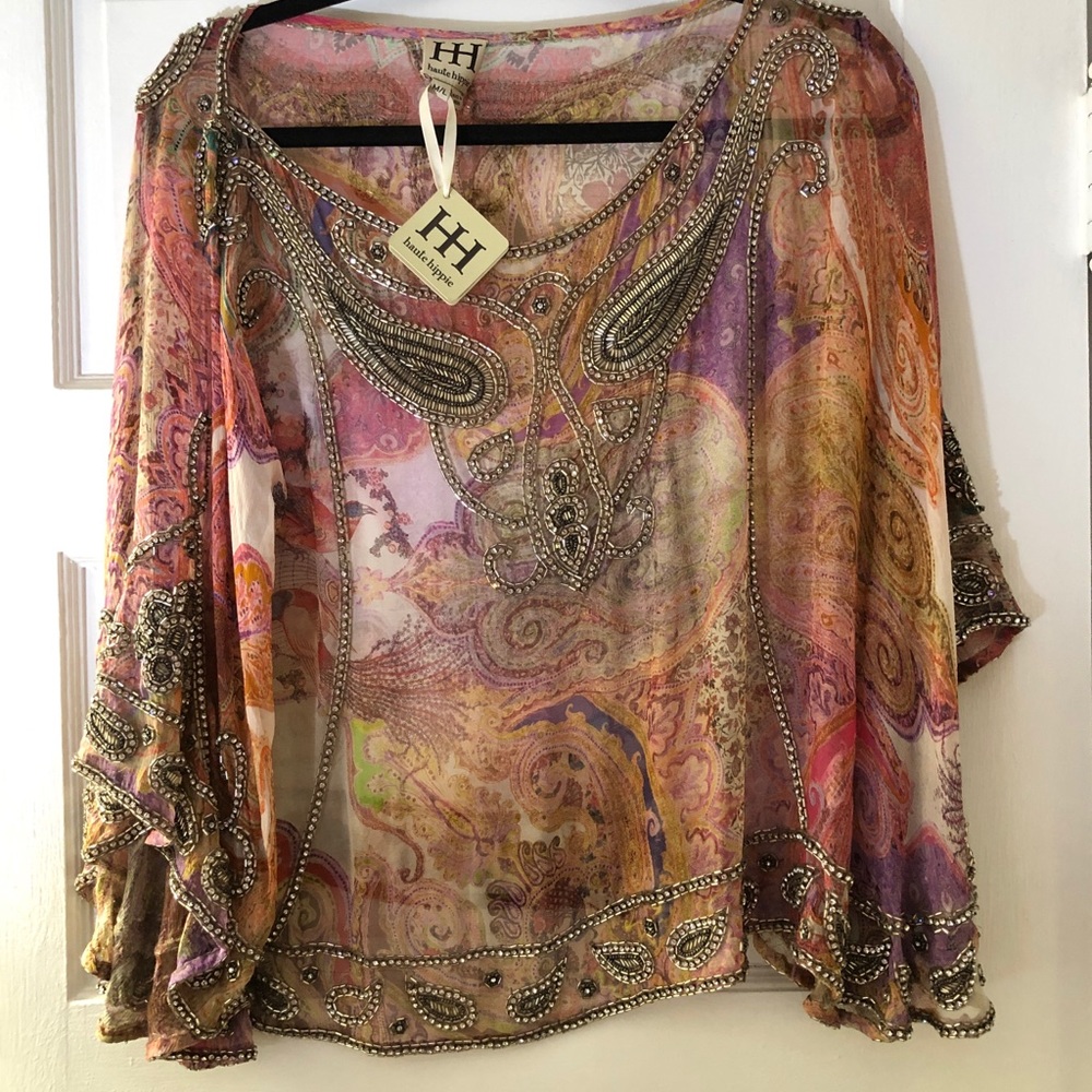 Haute Hippie silk blouse with beads and crystals